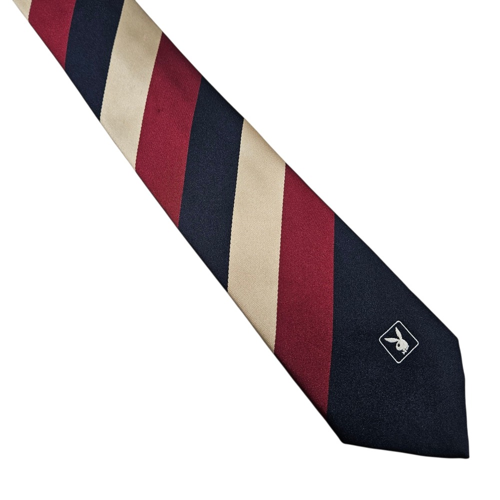 Vintage Playboy Striped Tie Navy Red Beige Mens Classic‎ Style Grandpa